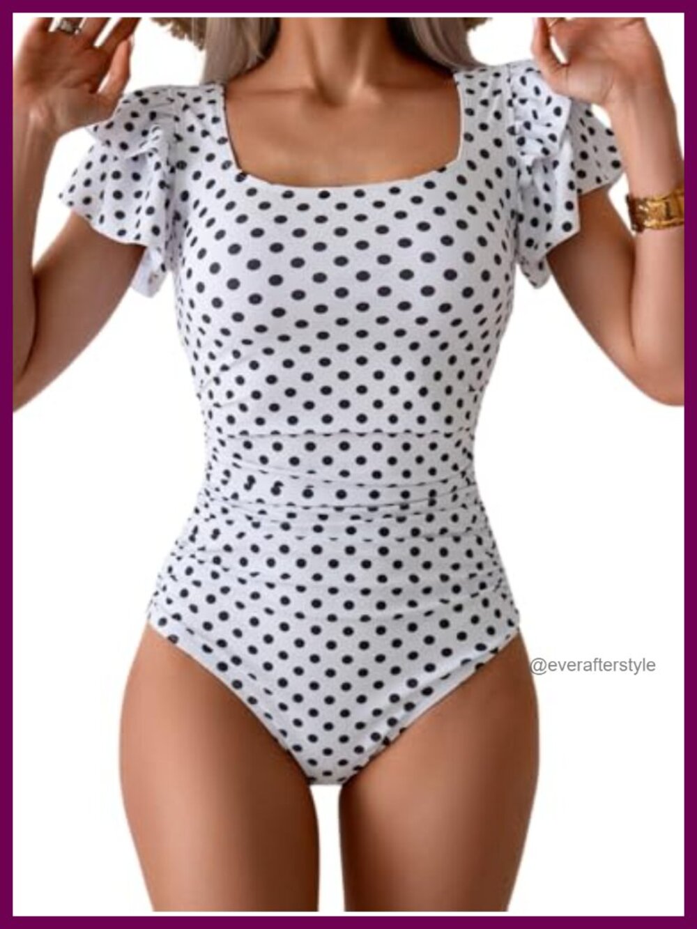 Ruffle Sleeve One Piece Swimsuit Tummy Control Square Neck Bathing Suit